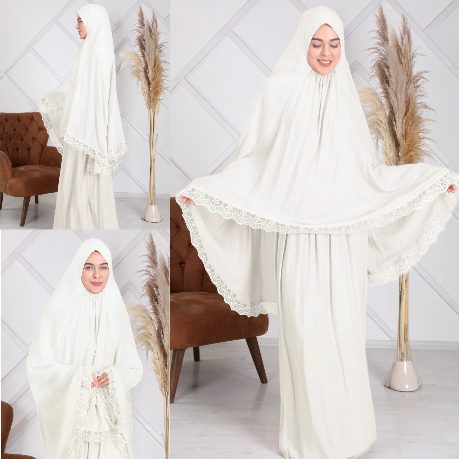 Muslim Full Cover Prayer Abaya Dress Islamic Traditional Cottony Turkey Female burka Thin Two 2 Piece Set Ramadan Luxury Fabric