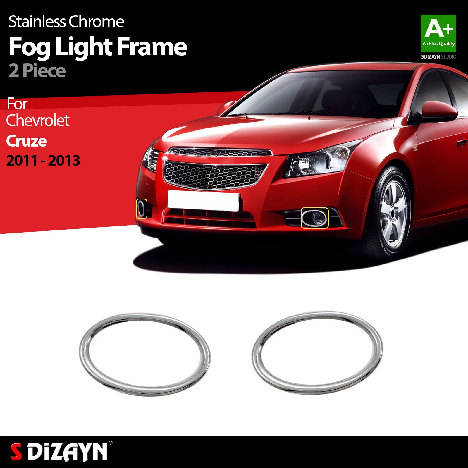 S Dizayn For Chevrolet Cruze Chrome Fog Light Frame Stainless Steel 2 Pcs Exterior Car Accessories Parts Auto Products Stickers