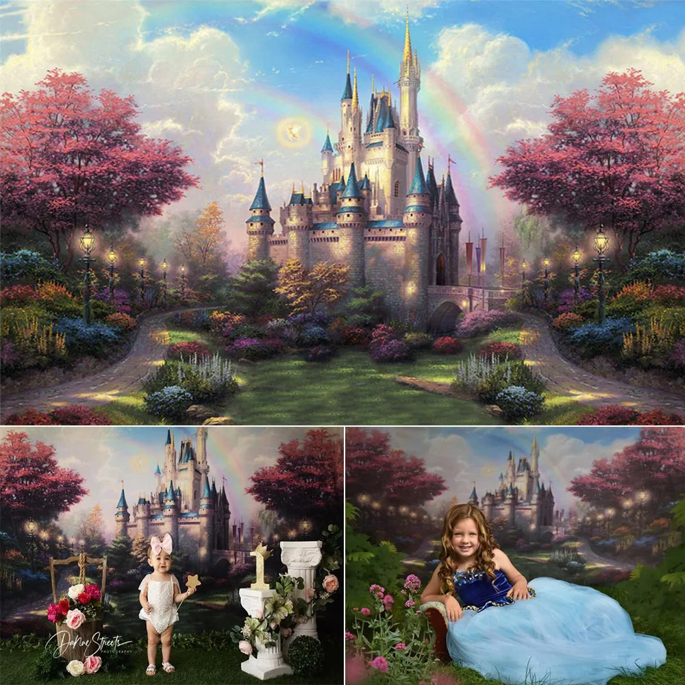 

Castle Princess Newborn Portrait Baby Photography Backdrop Fantasy Dream Spring Scenery Background for Photo Studio Photocall