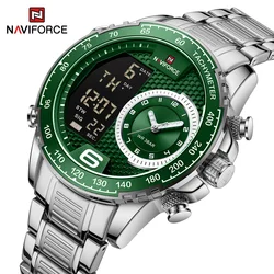 NAVIFORCE 2024 Unique Design Men's LCD Display Wristwatches Luxury Luminous Waterproof Steel Japanese Movement Watch for Men