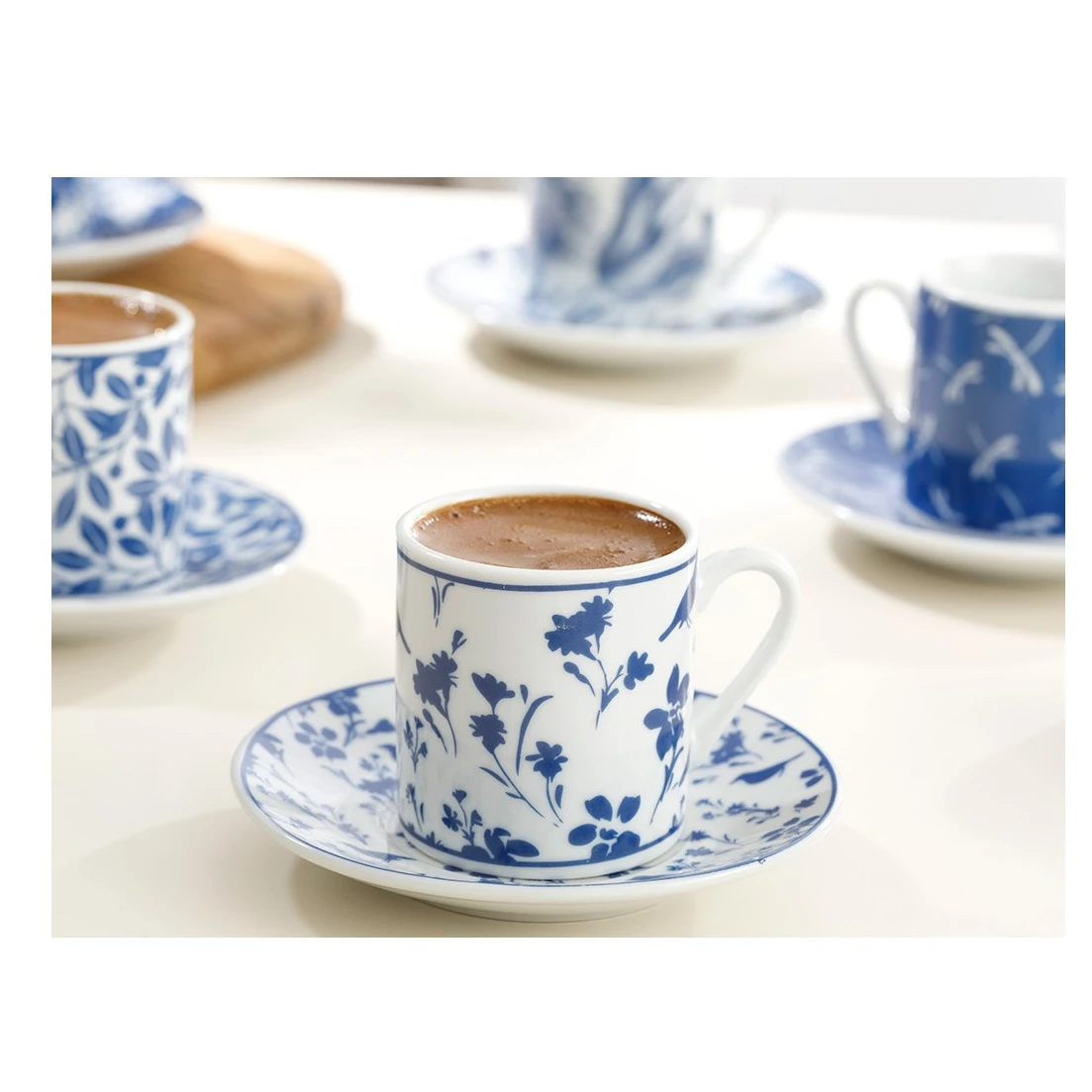 Bella Porcelain 12 Piece Coffee Cup Pad 80 Ml Navy Blue White Pattern Stylish Gift Dish Set New Fast Shipping