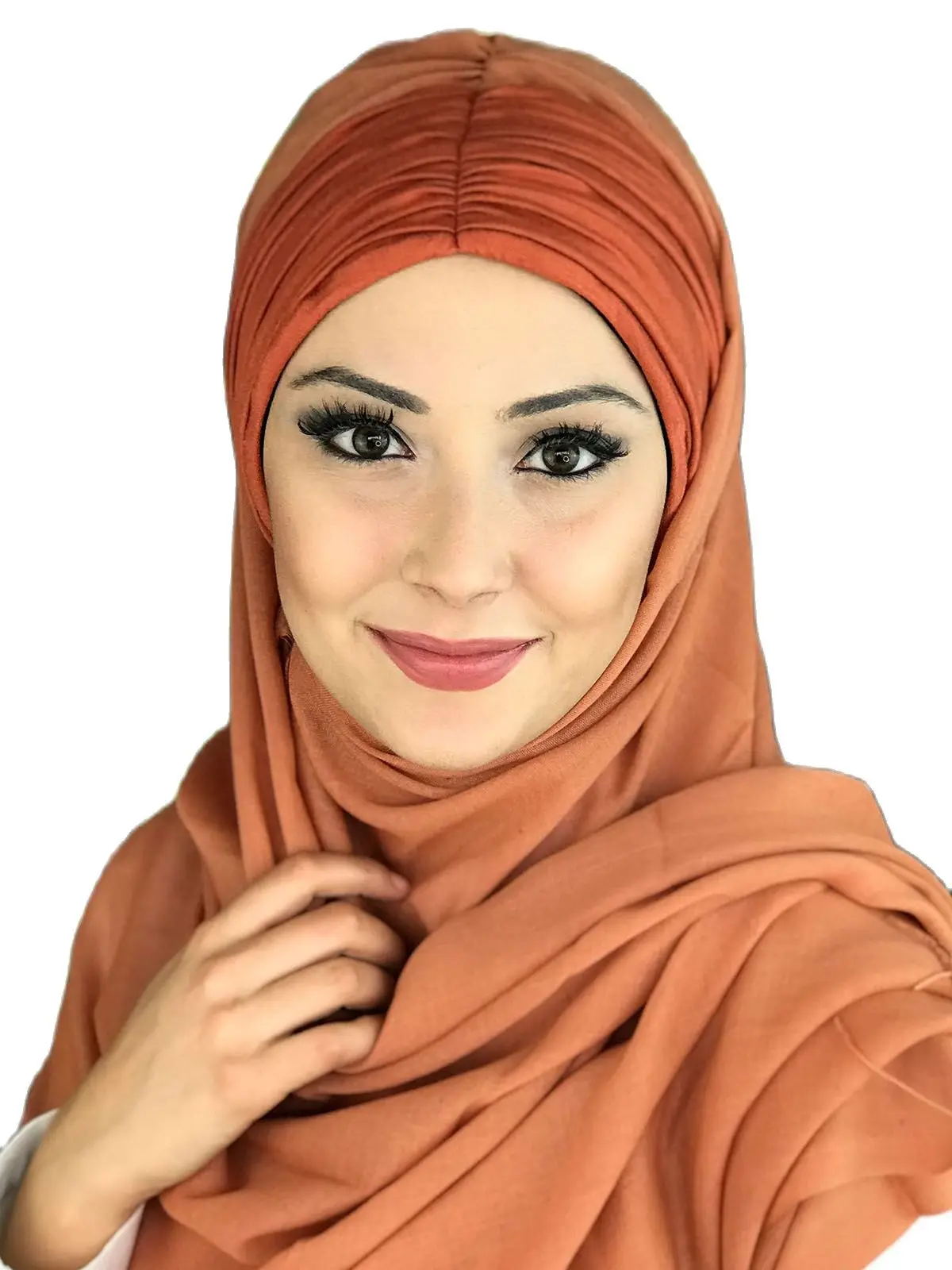 New Fashion 2021 Hijab Islamic Clothing Turban Women Hat Spring Summer Scarf Page Pattern Copper Color Shirred Ready Shawl