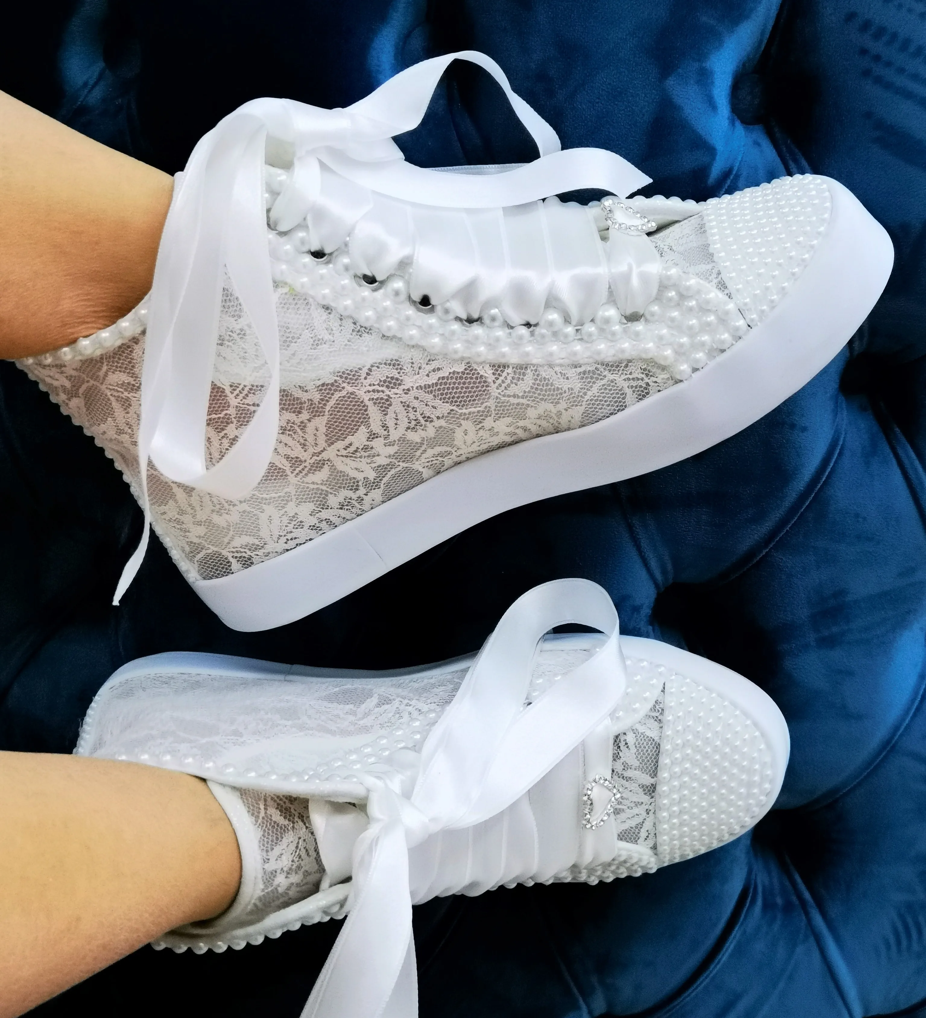 Lace Wedding Dress Shoes White Pearl Bridal Shoes Wedding Shoes Sports Bridal