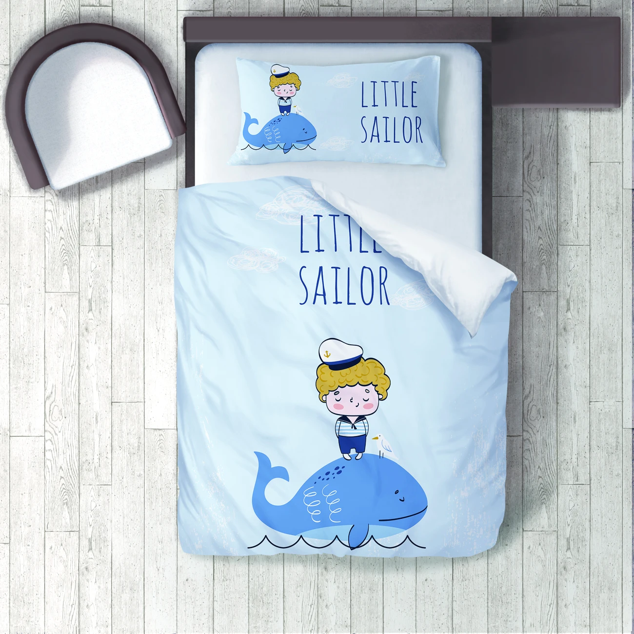 

Duvet Cover Set Bedding Set Pillow Case for Baby and Kids Room 3D Printed Light Blue Little Sailor Whale Model 221