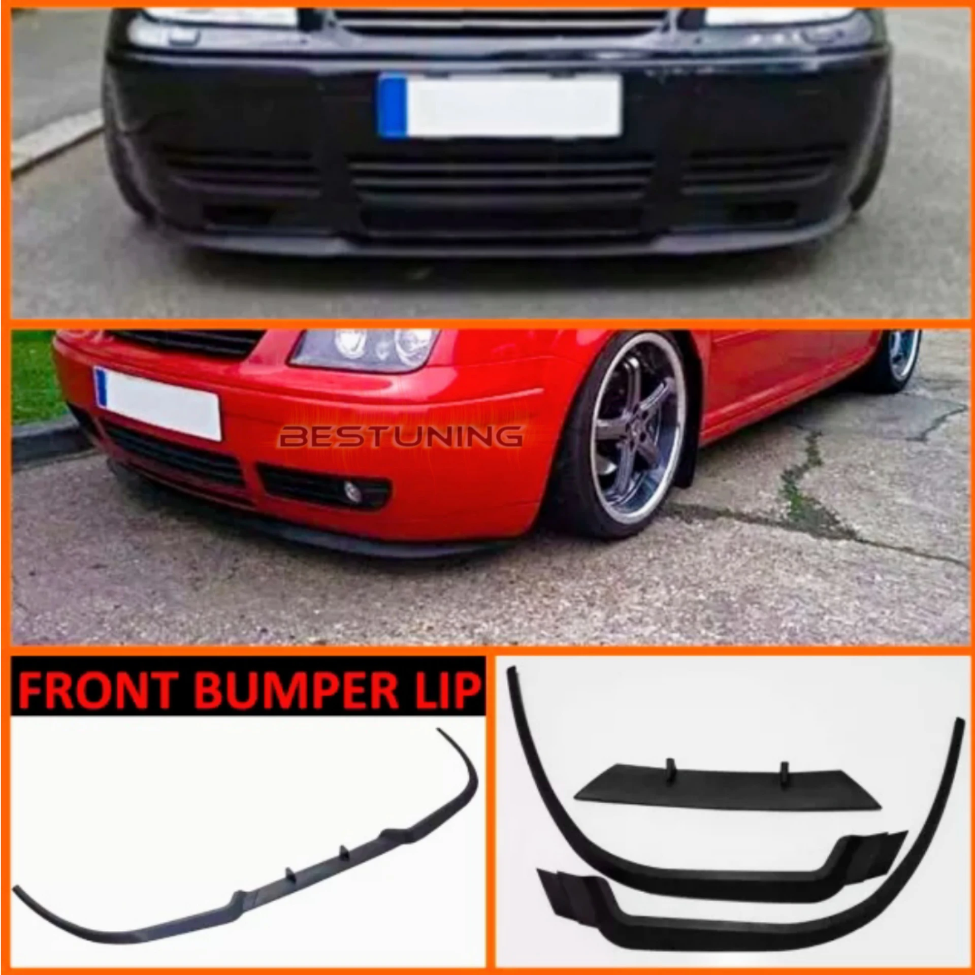 For VW VOLKSWAGEN JETTA MK4 / BORA CUPRA R FRONT SPOILER FRONT BUMPER LIP Spoiler Universal 3PCs body kit Sports access tuning