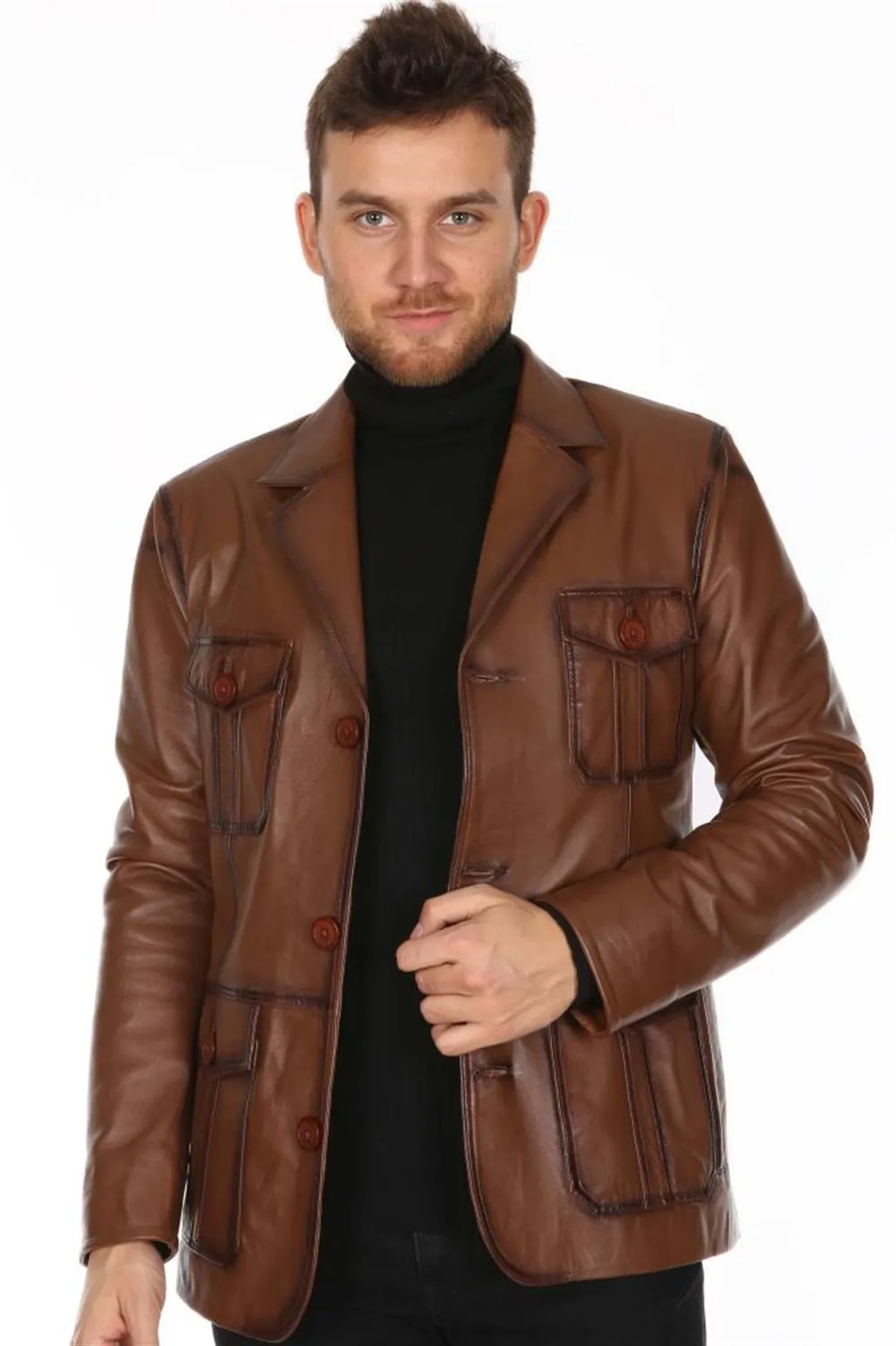 Veste de sport en cuir véritable pour homme, modèle original, peau d'agneau, couleur marron, furless, softy, tendance 2022, apparence faite en turquie, e-165