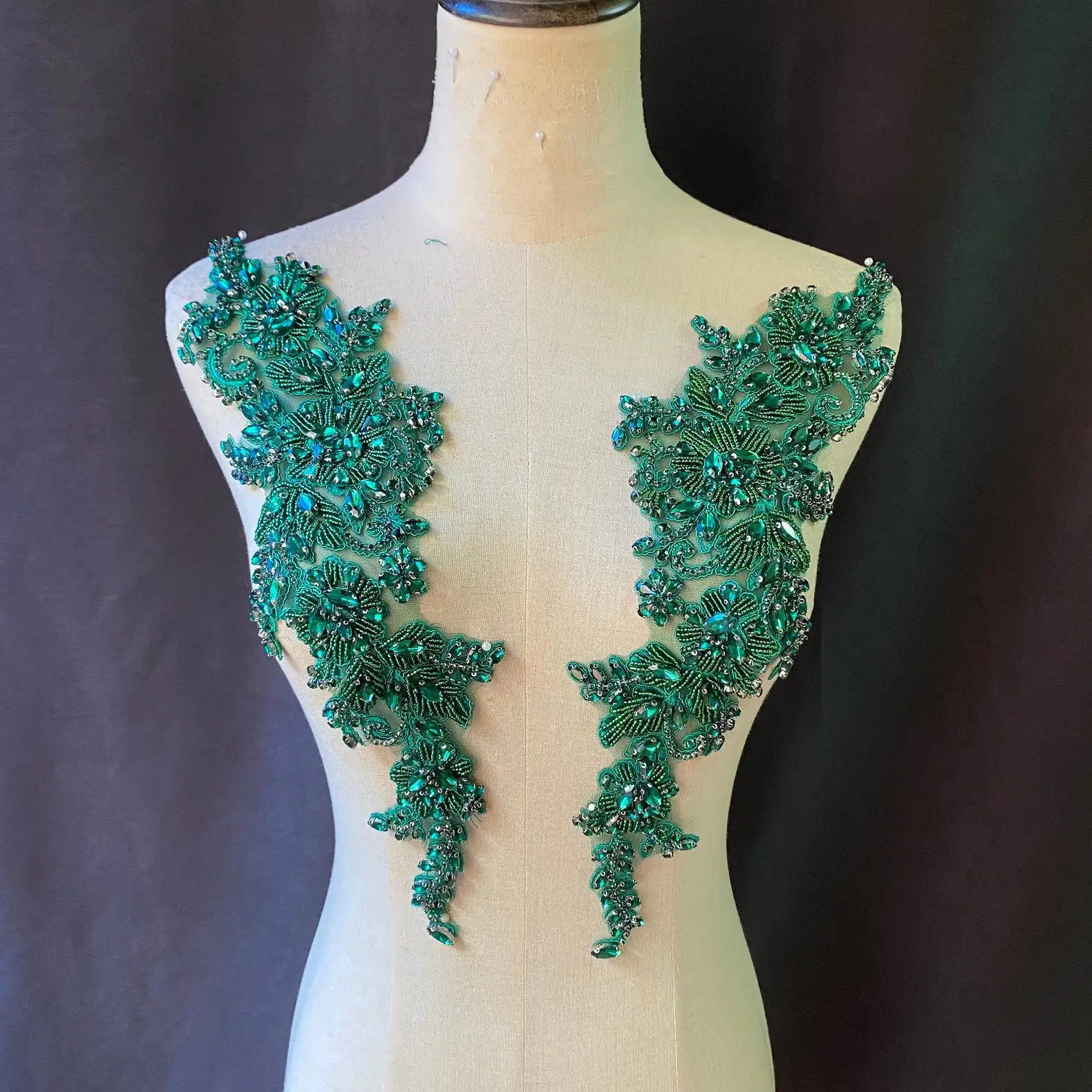 

1 Pair Green Heavy Rhinestone Bead Applique For Couture And Dance Costume Pink Purple ZZ2204