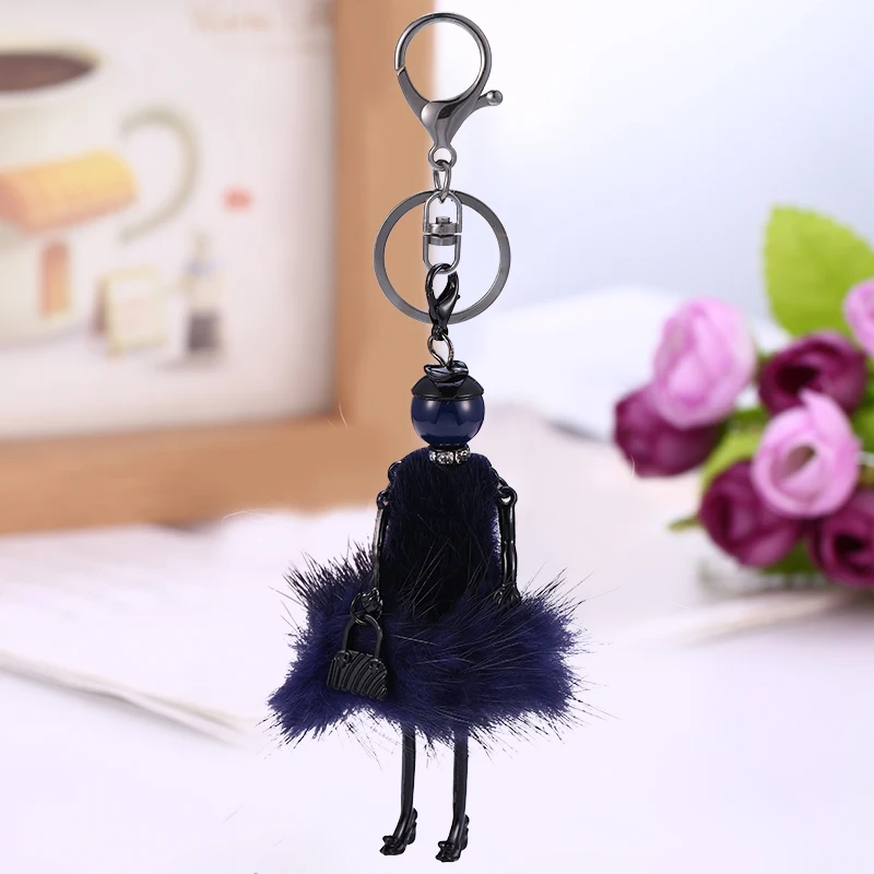 HOCOLE Winter hairy doll key chain cute Women keychain Red Dress ladies keychains   jewelry car key chain ring Christmas gifts