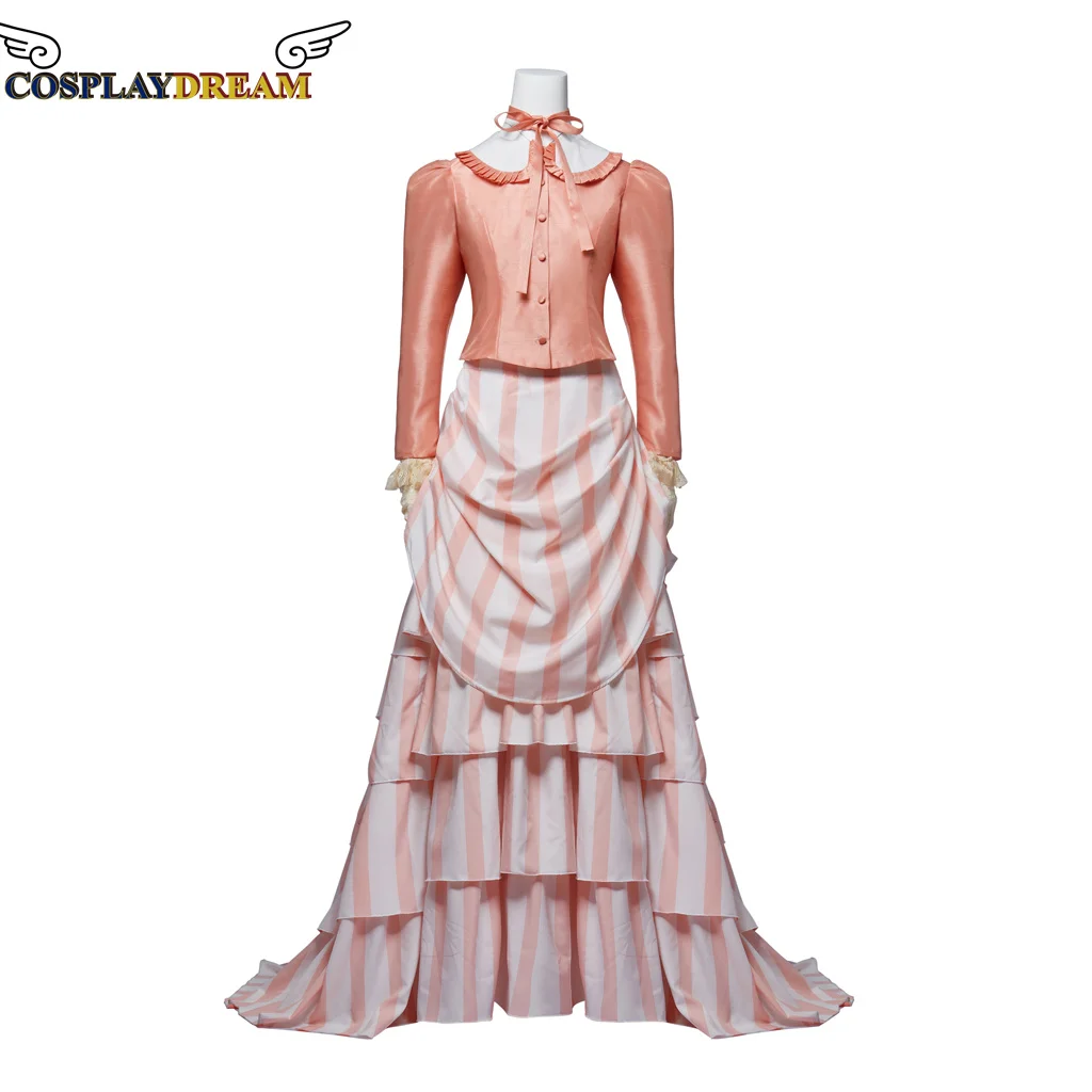 

Historical Victorian Bustle Gown length Skirts with Pink Stripes Classical Vintage Dress Medieval Civil War Tudor Dress