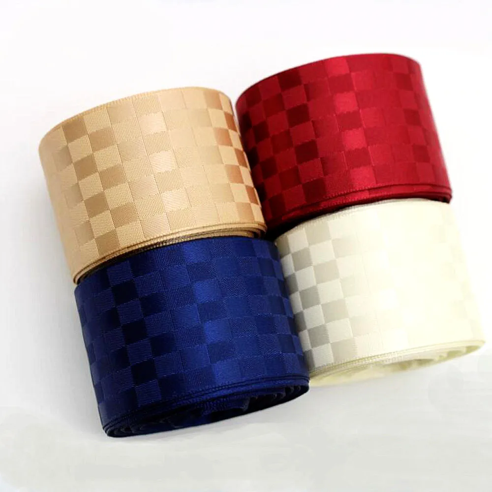 10 Yards 25MM 38MM Cubic Square Lattice Ribbon DIY Handmade For Bows Material Sewing Fabric Gift Wrap Double-sided Plaid Crafts