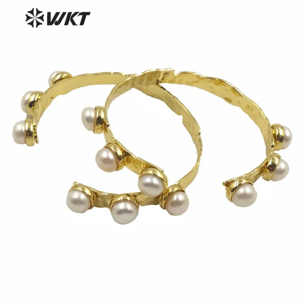 MPB003 Wholesale Luxury Gold-Color Women Bangle With Pearl Flexible Bangle Fashion Jewelry For Female Gift