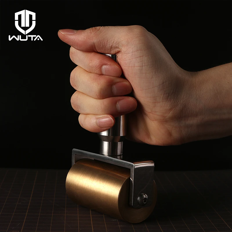 WUTA Design 1000g Smooth & Silent Solid Brass+Stainless Steel Leather Craft Roller Edge Creaser Glue Laminating DIY Tools 65mm