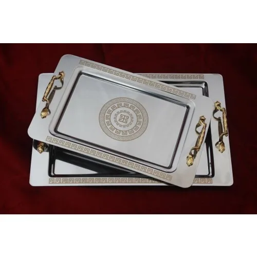 DOLBOVI Elegan Tea Coffee Presentation Tray Silver Gold Small Large Two-Piece 1 Big 1 Small Tray tray set  tray serving  tray tea set tea tray tea table trays decorative  food tray gold tray trays mirror tray plateau g