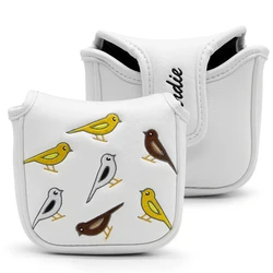 Birdie-Branco Golf Club Putter Capa, Mallet Headcover, Couro Head Covers, Aliennana com magnético