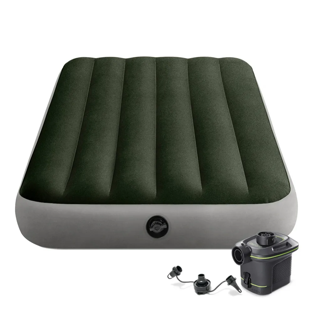 INTEX Prestige Downy double inflatable mattress with inflator, Camping air bed for 2 persons, inflatable camping mattress, inflatable mattress, inflatable double bed, inflatable sleeping beds, INTEX beds