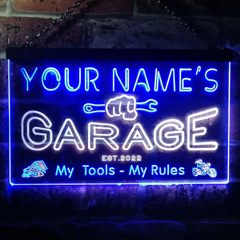 Personalized Your Name Est Year Themed Garage Man Cave Decor Dual Color LED Neon Light Custom Neon Sign for Shop Wall Decoration