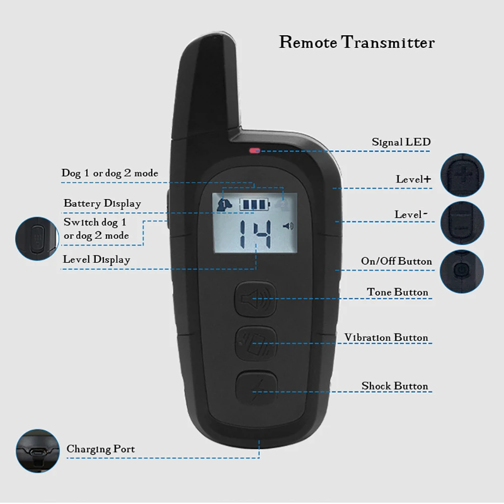 300M Remote Control Dog Training Bark Stop Collar With Tone Vibration And Sock Function