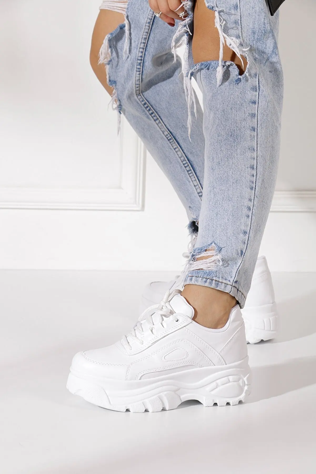 Women's Patent Leather High Platform White Sneakers, 2022 Women Fashion Sneakers, Women Casual Designer Shoes, Lady Chic Flats