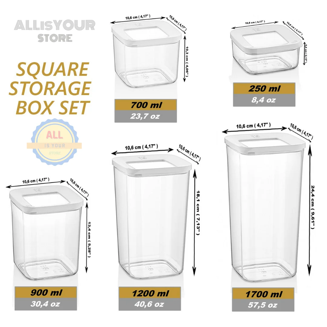 Square Storage Box 9/12 Pcs Kitchen Organizer Food Container Set Vacuum Airtight Food Rice Pasta Tea Sugar Coffee high quality