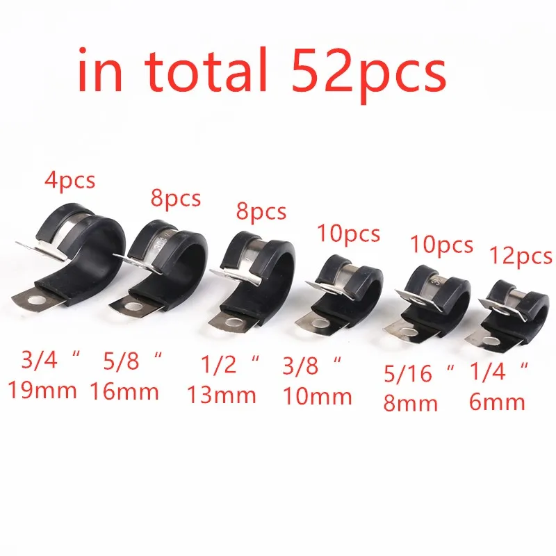 Kabel Klem, 52Pcs Rubber Kussen Geïsoleerde Klem. Rvs Metalen Klem (Assortiment Kit 3)