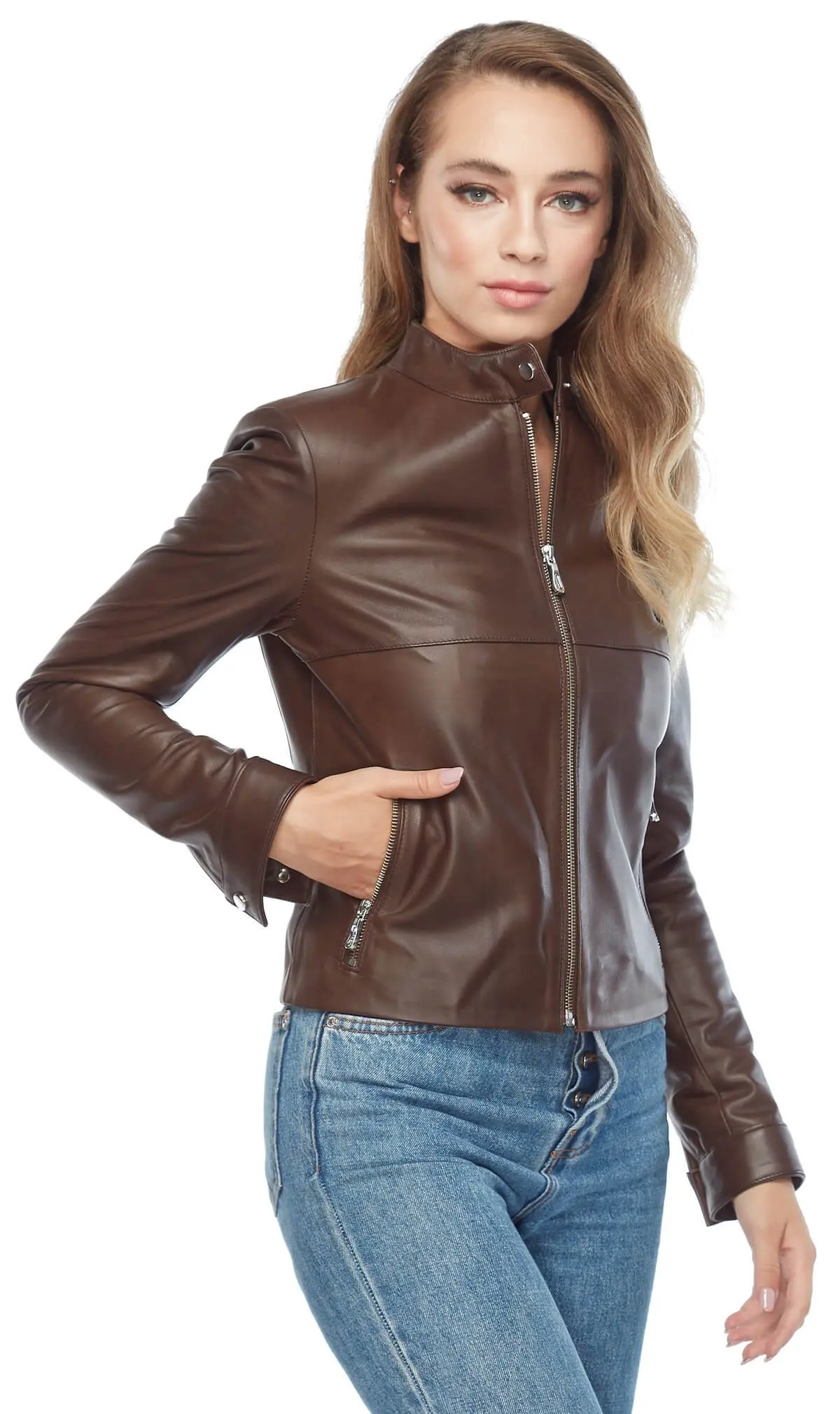 Genuine Leather Women 'S Jacket Coat Sheep Lamb Sheepskin Autumn Winter 2022 Thin Large Size Vintage Biker Flora Coffee