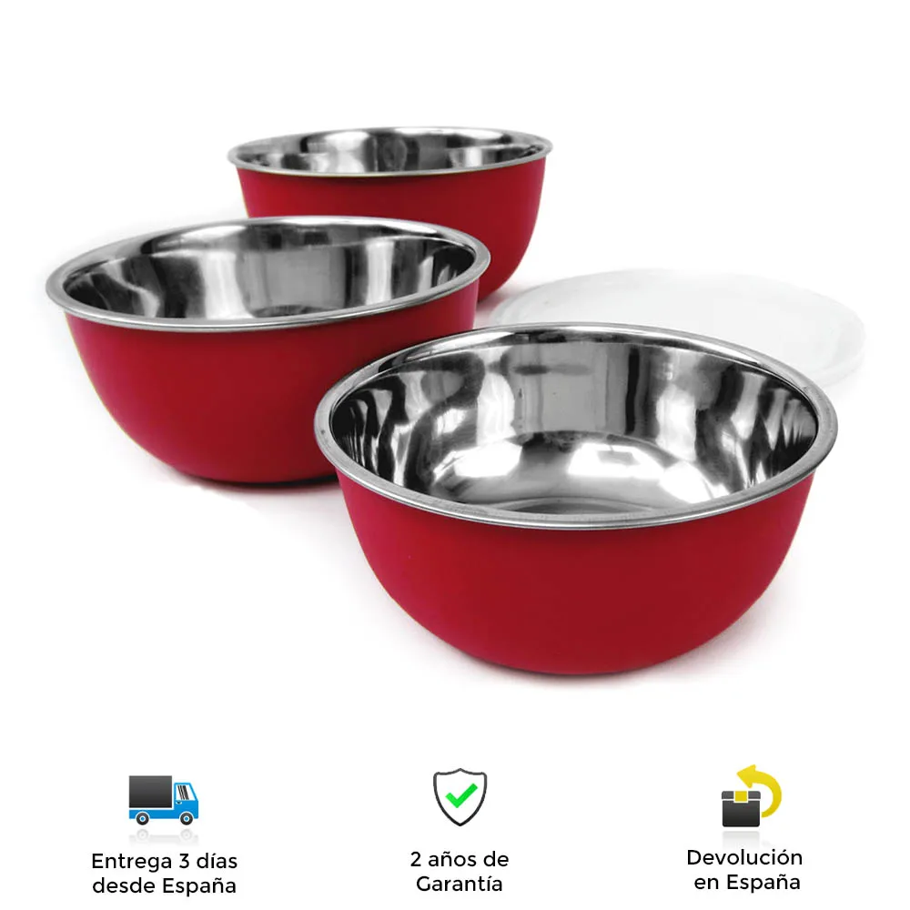 Set of 3 bowls, stainless steel, high quality, microwave fit, airtight lids, stackable, dishwasher, bowls, kitchen bowls