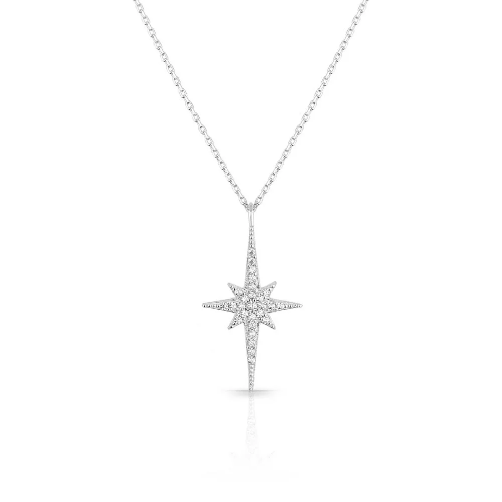 Stylish North Star Pendant Necklace Jewelry 925 Sterling Silver Featuring Multiple Zircon with Chain