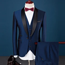 Trajes de boda guapos de último diseño hechos a medida, ajustado esmoquin de novio, trajes formales de padrino de boda con solapa de Chal (chaqueta + Pantalones + v)