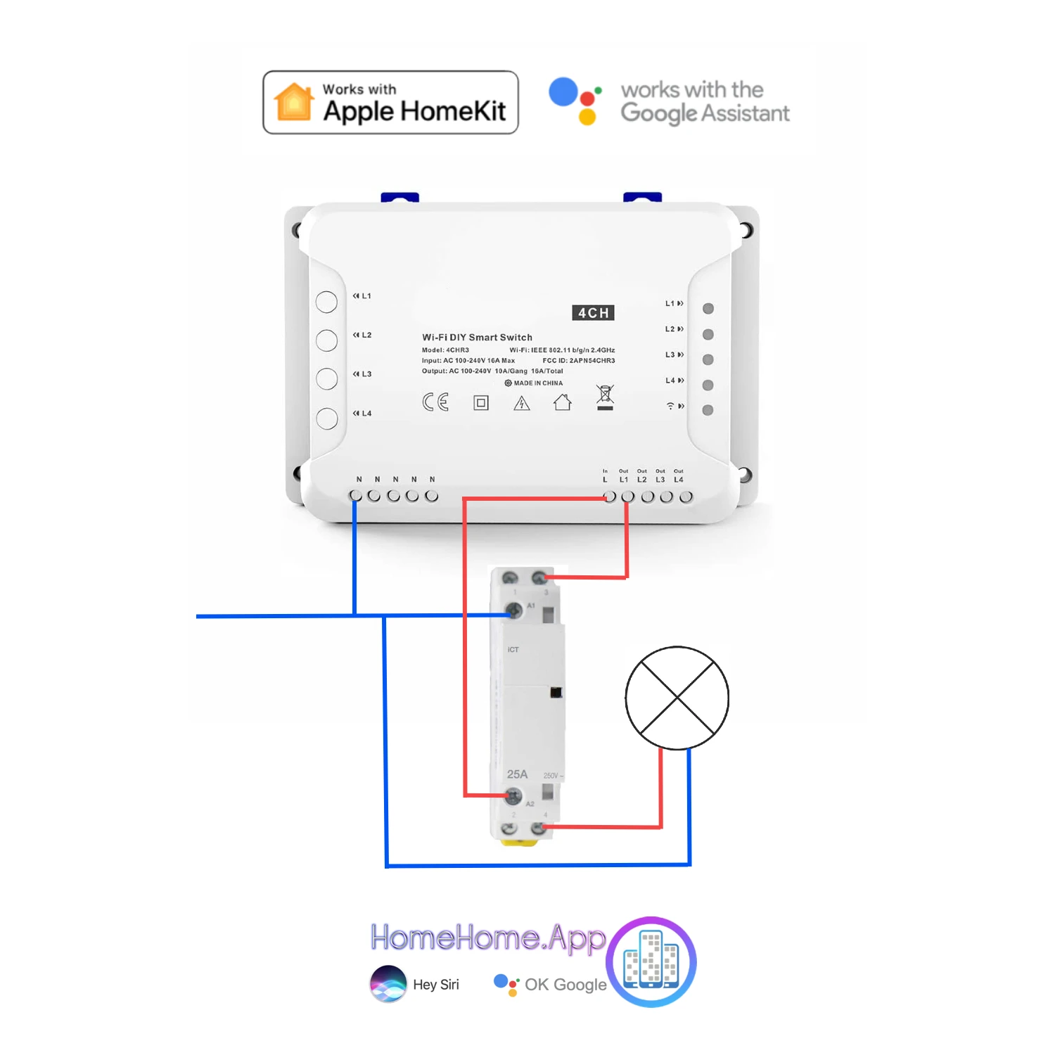 Apple HomeKit Compatible 4CH Relay Smart Home R3 WiFi Switch Siri Google Assistant Voice Wireless Automation Din Rail Light