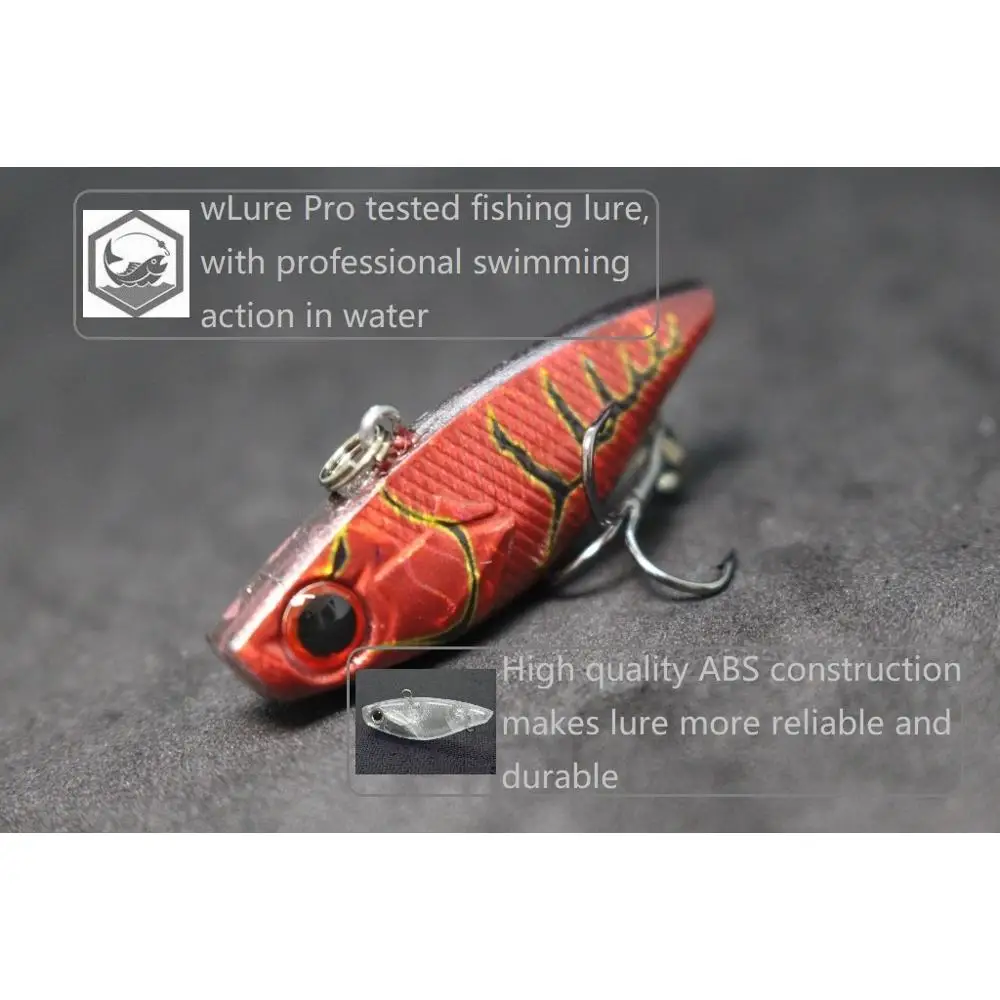 wLure Fishing Lure Lipless VIB 4cm 4.6g Tiny Hard Lure Carp Fishing Fly Fishing Bait Tail Hook Sinking to Bottom L666