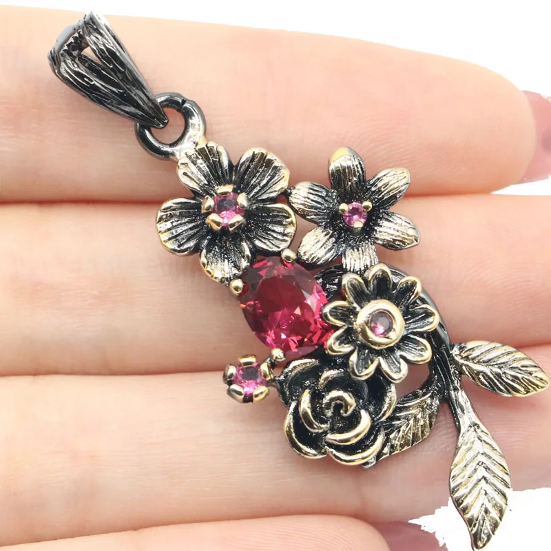 Buy 3 Get 1 Free 56x26mm Bohemia Design 9.6g Vintage Rhodolite Garnet Smokey Topaz For Women Black Gold Silver Pendant