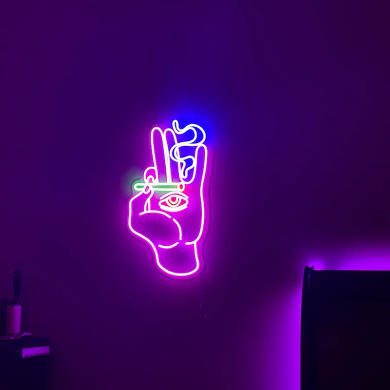 Led Neon Sign Smoking Hand with Joint Cigarette Custom Neon Sign Neon Wall Decor Art Gift Led Light Sign Decor Store Room Decor