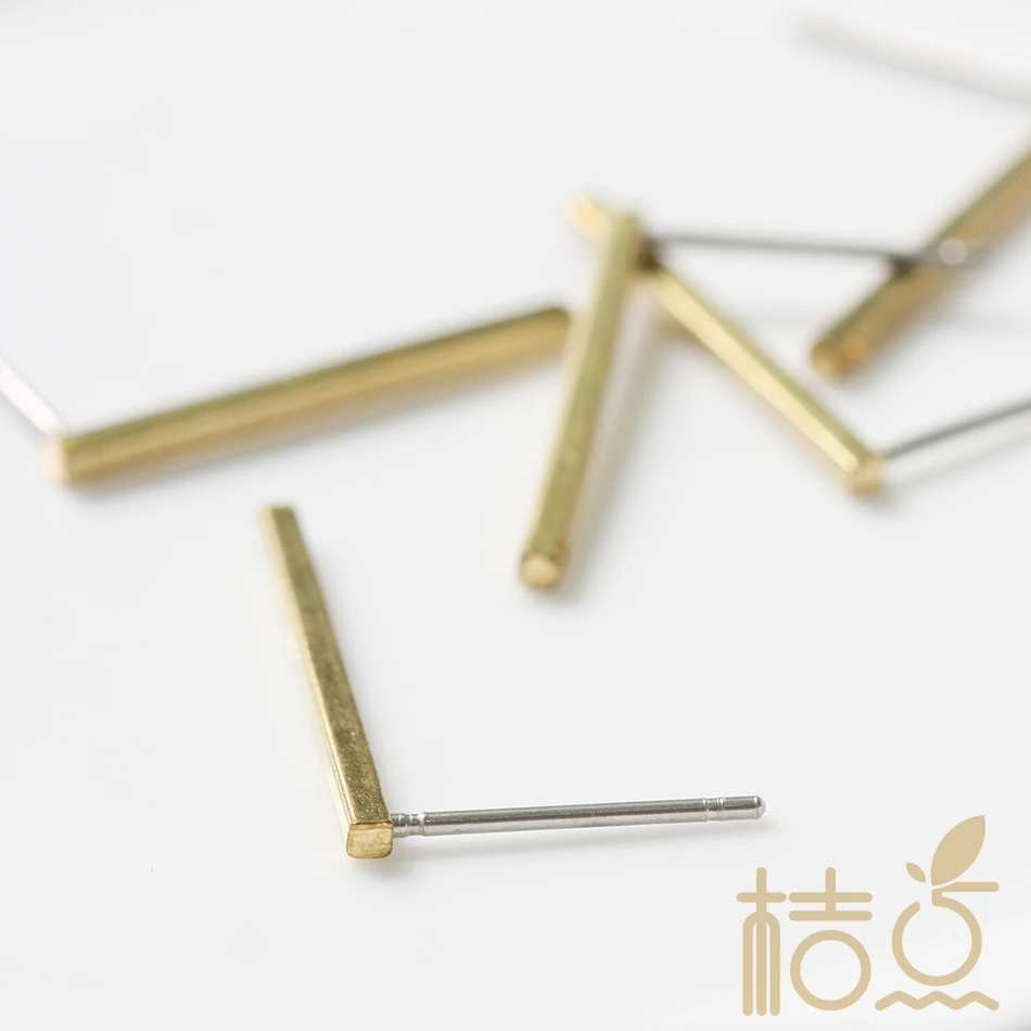 DIY Supply-Brass Base Rectangle Bar Earring Posts With Stainless Steel Pin - 20x1x1mm (4222C)