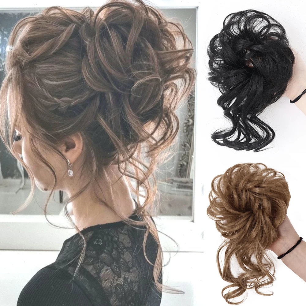 

AZQUEEN Synthetic Messy Hair Bun Updo Hairpieces Extensions for Women Curly Donut Chignon With Elastic Band Scrunchies