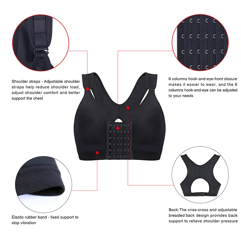 Women Seamless Bra Post-Surgery Front Closure Sports Bra Brassiere Push Up Underwear Adjustable Posture Corrector Bra Shaper Top