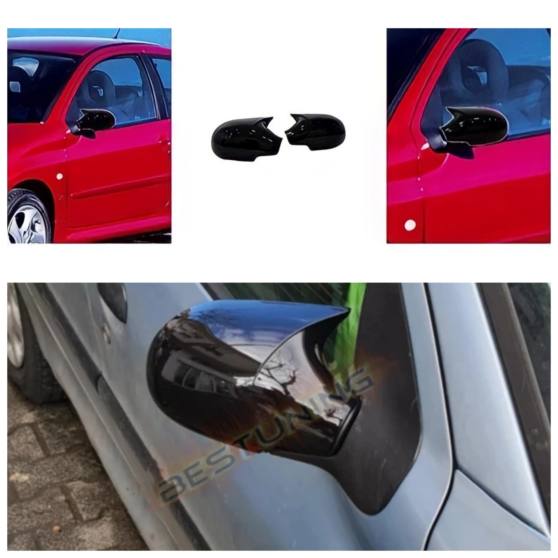 Bat Style Mirror Cover For Peugeot 206 1998 2012 Car Accessories 2 Pieces Cover Glossy Black Shields Exterior Parts Sport