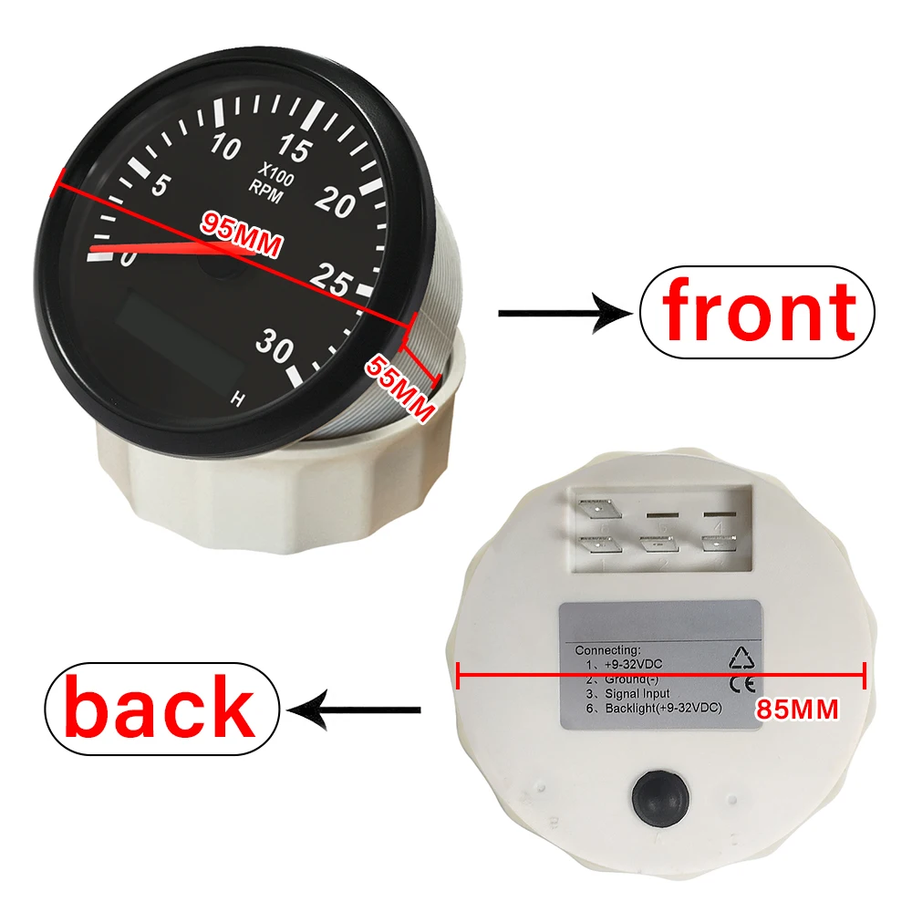 85mm Car Boat Tacho Sensor Marine Tacho Meter with LCD Hourmeter 3000 4000 6000 8000 RPM  Boat Tachometer 12V/24V Red Backlight