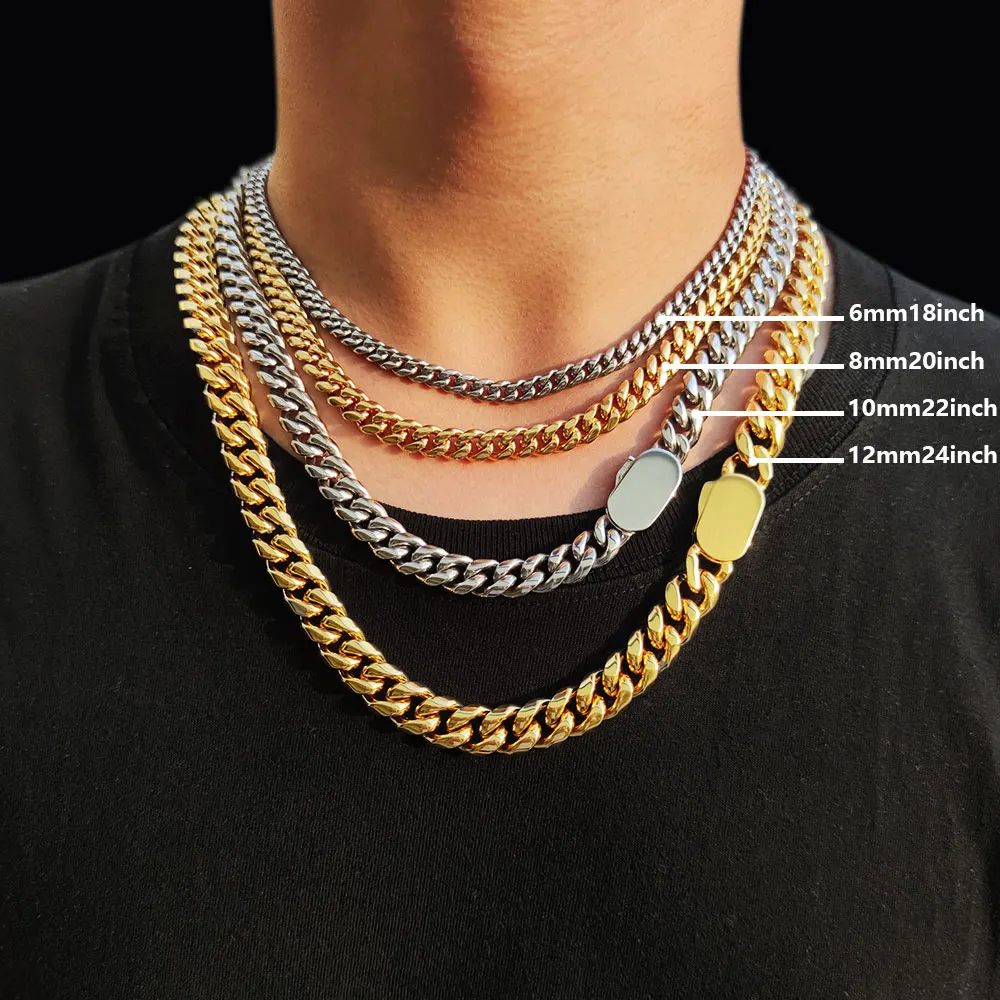 Man Chain Custom Logo Necklace 316L Stainless Steel Miami Curb Cuban Link Chain Golden Necklace Fashion Jewelry Gift