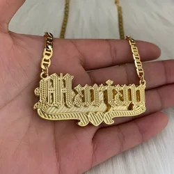 Personalized Name Plate Necklace With Heart Custom 3D Nameplate Pendant Stainless Steel Jewelry Gift For Women Name Necklace