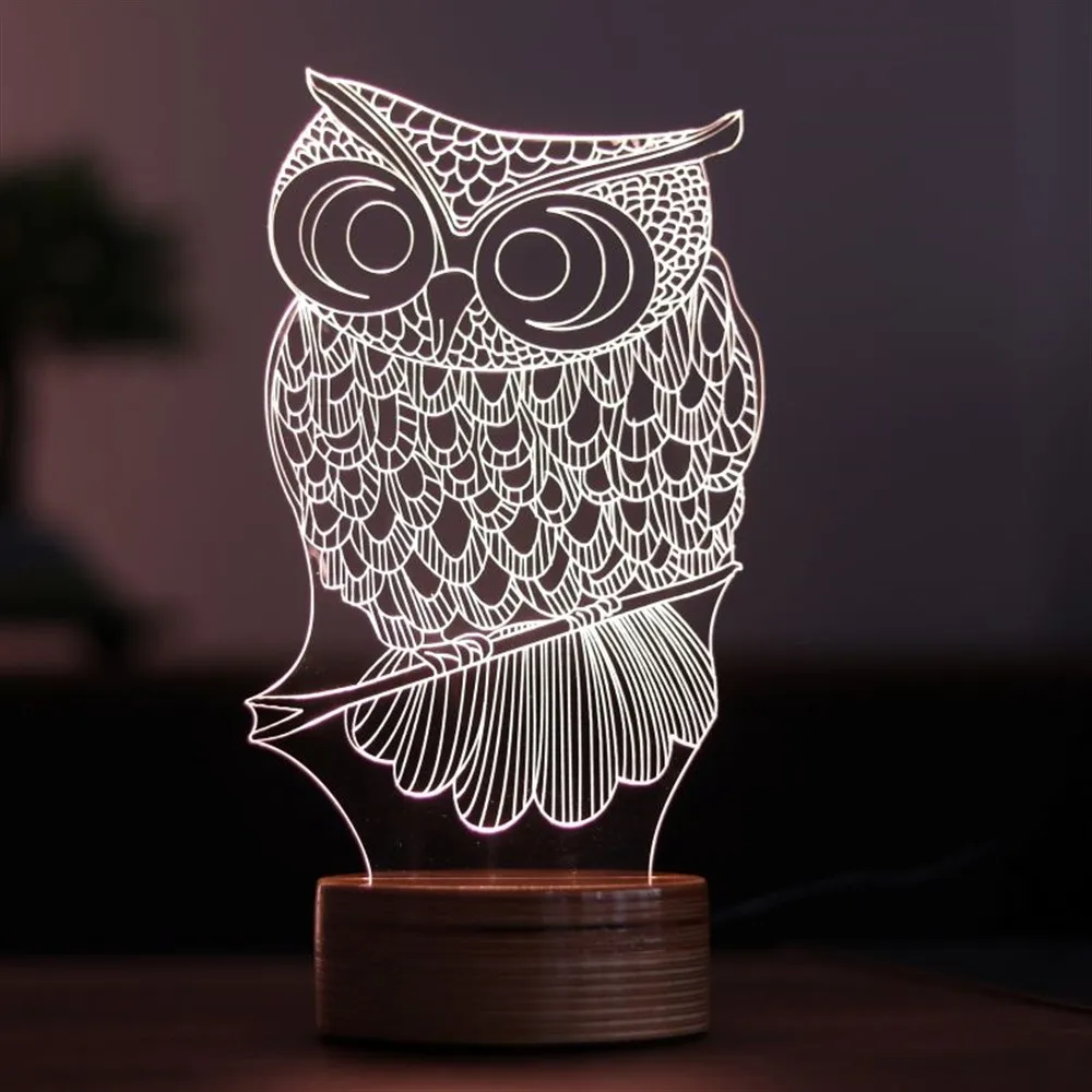 Owl 3D Illusion Acrylic Table Lamp 7 Diffrent Light Color USB and Touch Button Control Design Black Base Gift for animal Lovers Room Decor Anime Wedding Stranger Things Led Lights Wedding Decoration Nightlights Bedroom