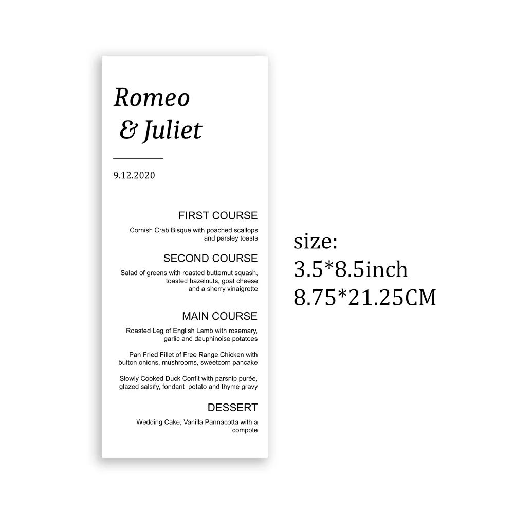 

Minimalist Menu for Wedding Dinner, Modern and Simple Menu, Card Table, Party, Reception, Simple, Romantic, Elegant, Calligraphy