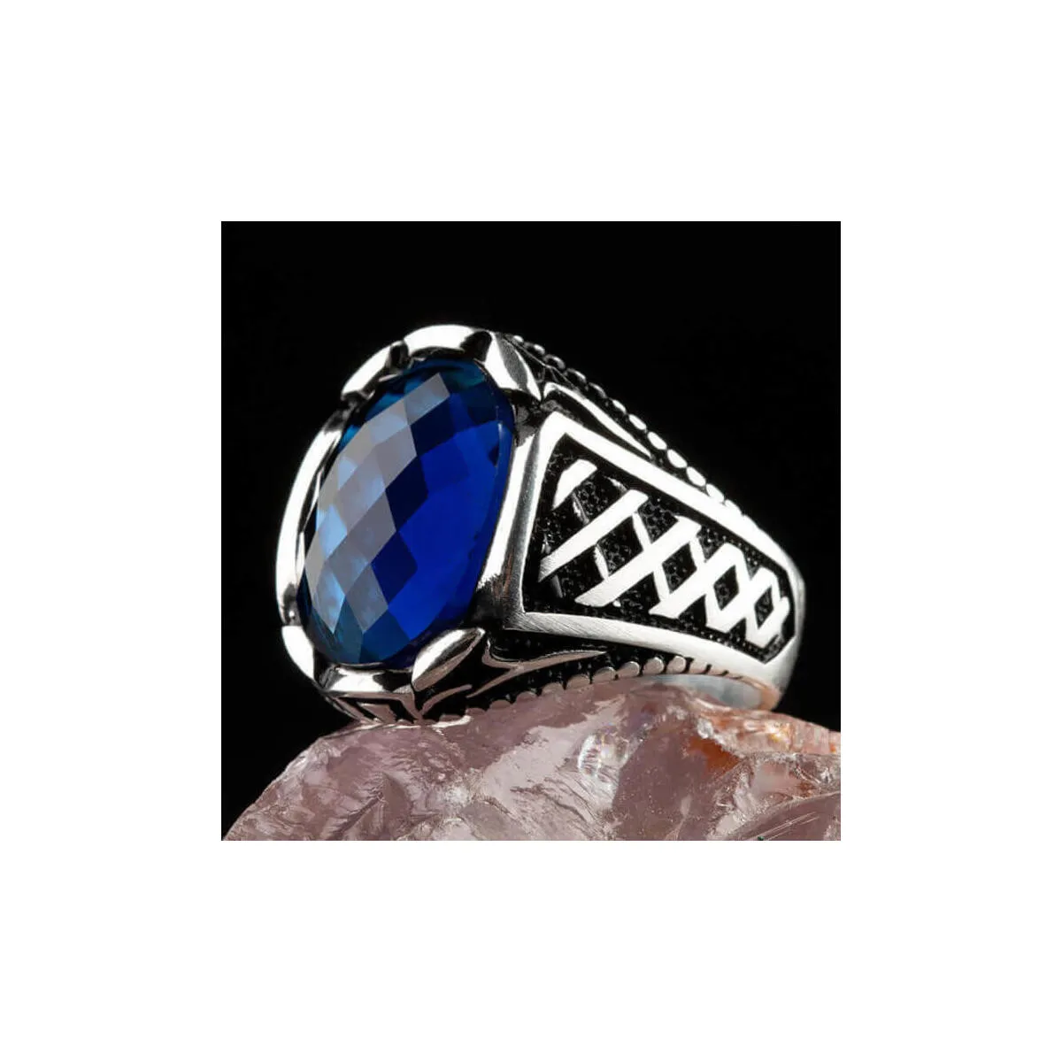 925 Sterling Silver Elegant Model With Small Stone Blue Zircon Men' Ring Exclusive Chic Accessory for Men Special Ring