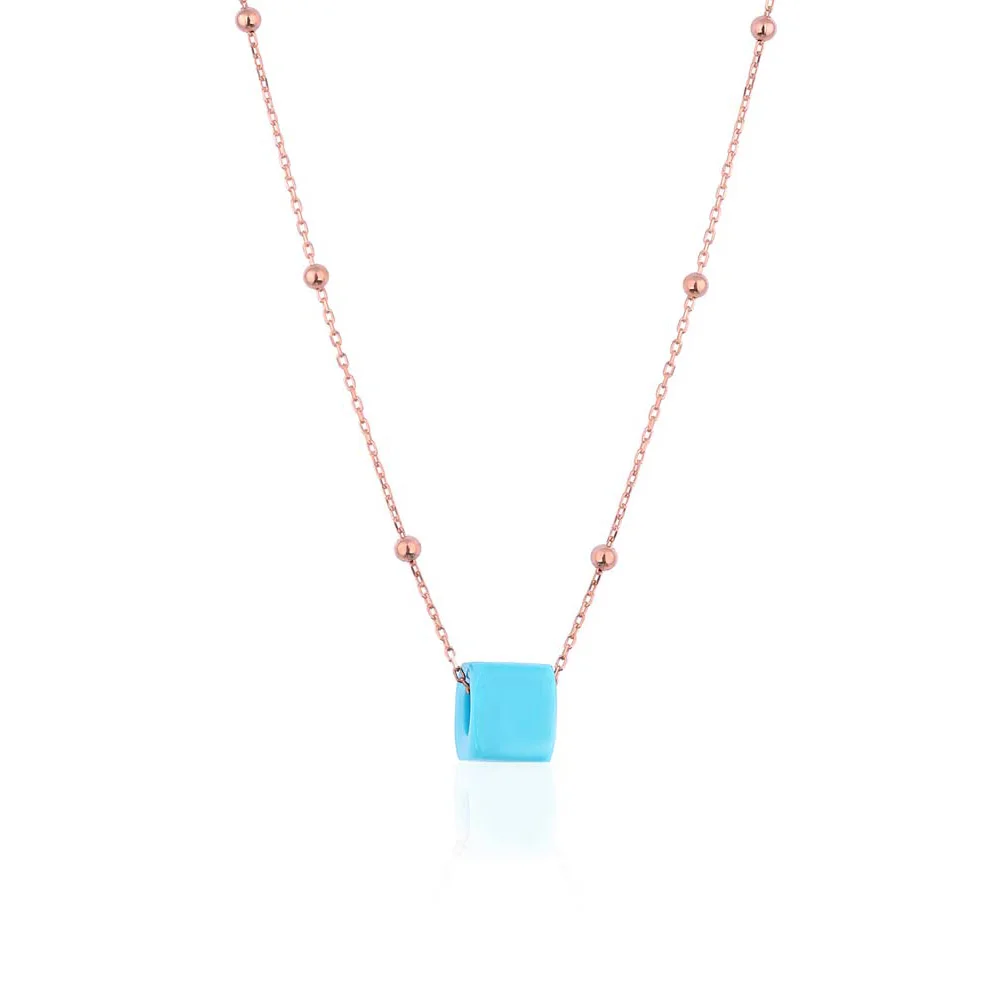 Stylish Turquoise Necklace Pendant Jewelry 925 Sterling Silver with Rose Gold Plated Chain