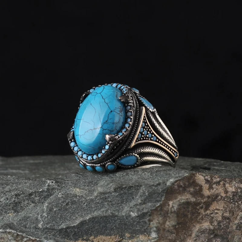 

Men's Turquoise Gemstone 925 Sterling Silver Ring Special Design 2022 Summer Winter Fashion Trend Accessories Products Gift Items Free Shipping