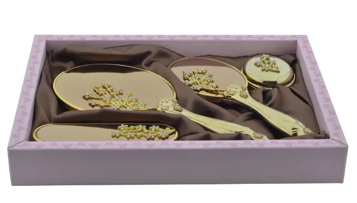 

GOLD RIBBON PATTERNED MAGNIFICENT DOWRY BRIDE SET CAREFUL WOMEN'S STYLE Mirror Comb Set of 4 .