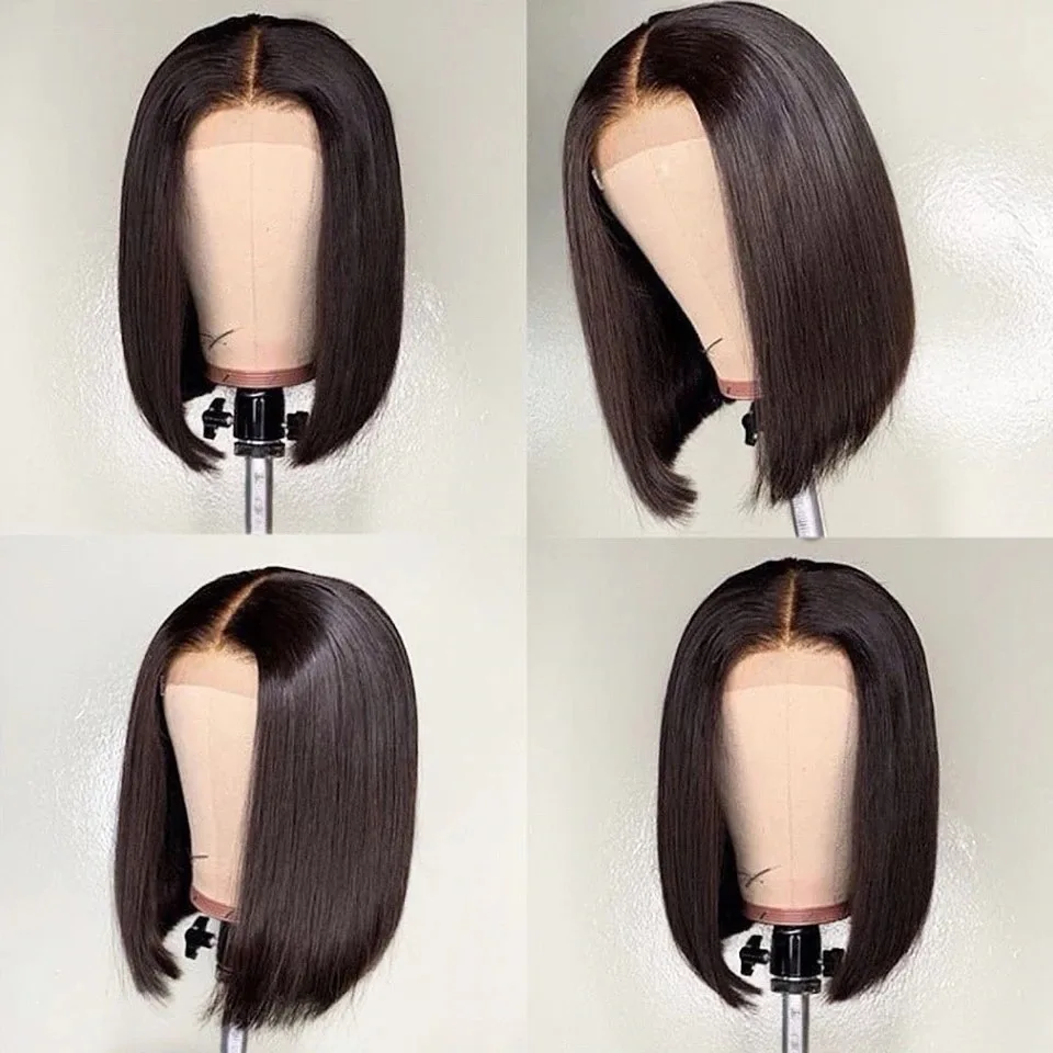 180% Blunt Cut Bob Wig Brazilian 13x4 Lace Front Human Hair Wigs Straight Bob Wig  Remy 4X4 Lace Closure Wigs With Baby Hair