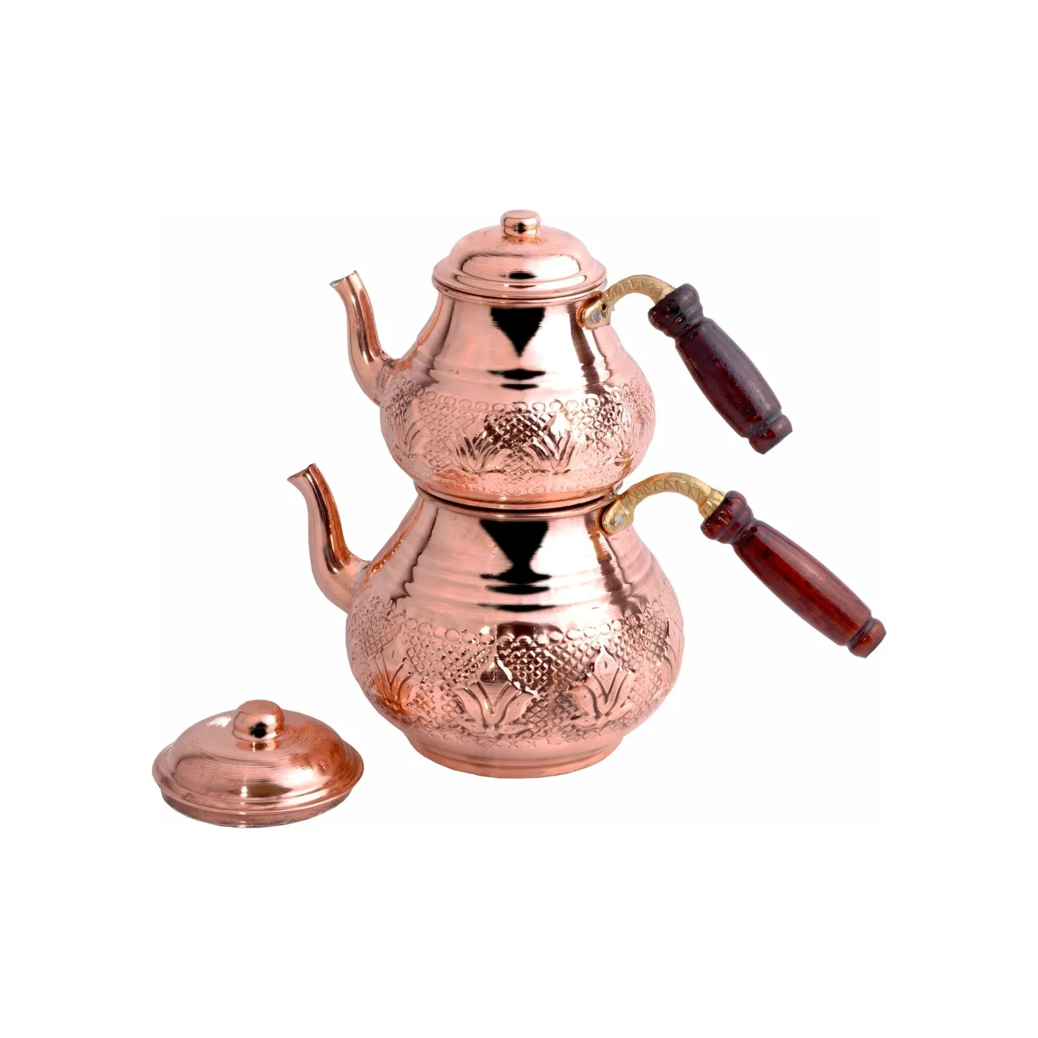 

Turkish Copper Teapot Kettle Handmade 4 Pieces Kitchen Tea Set Traditional Tea Coffee Boiler Wooden Handle Gift Made in TURKEY