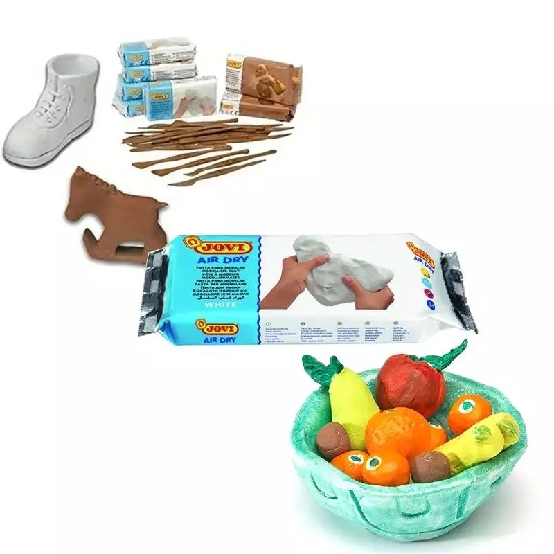 【حزمة 4 】 جوفي لصق إلى قالب البلاستيسين الأبيض والبني الطين لينة الحرف لعبة النمذجة الهواء تجفيف أداة تعليمية تعلم المواد المدرسية فن جميل النحت اللوازم الإبداعية 500g