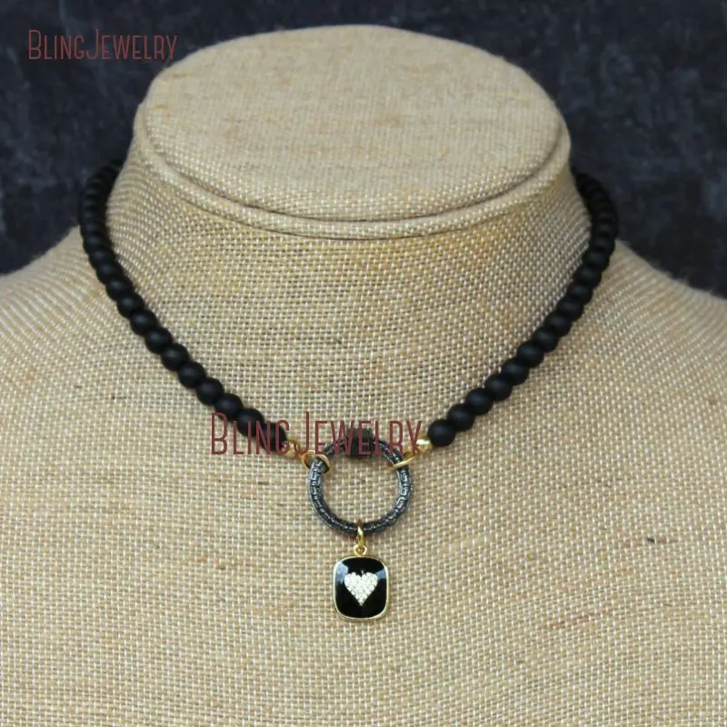 NM33842 Matte Onyxs Carabiner Choker Heart Charm Necklace Layering s Pave Lock  Black Enamel Pendant