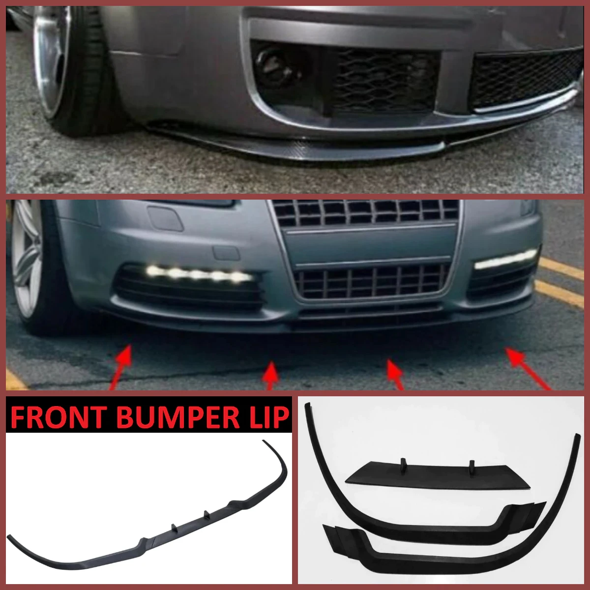 For Audi A6 C6 S6 RS6 S-Line CUPRA R Front Bumper Lip Universal 3pcs Diffuser Black Bumper Lip Spoiler Auto Tuning Accessories